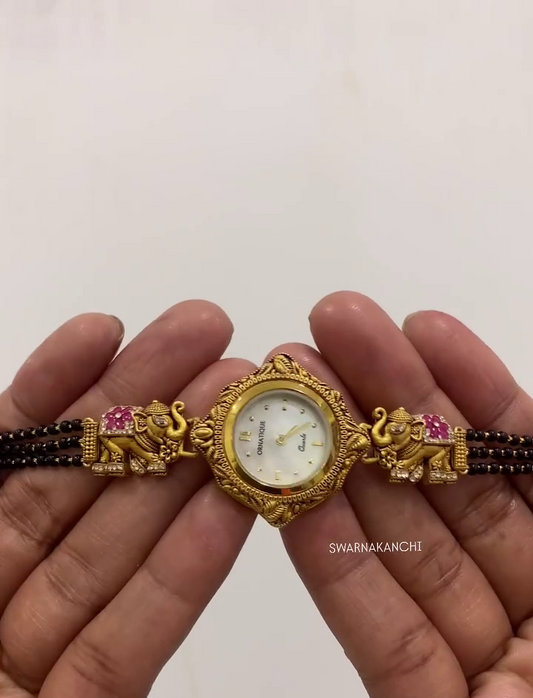 Black Beads Gold Watch From Kempkirti