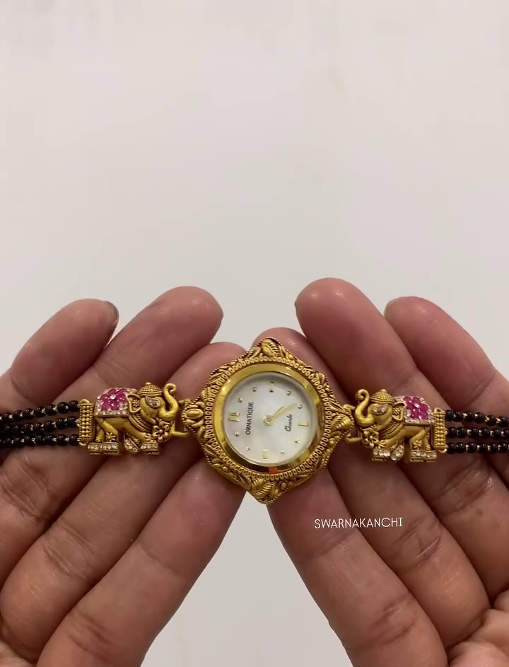 Black Beads Gold Watch From Kempkirti