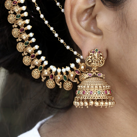Bridal Lakshmi Jhumkas with Mattal