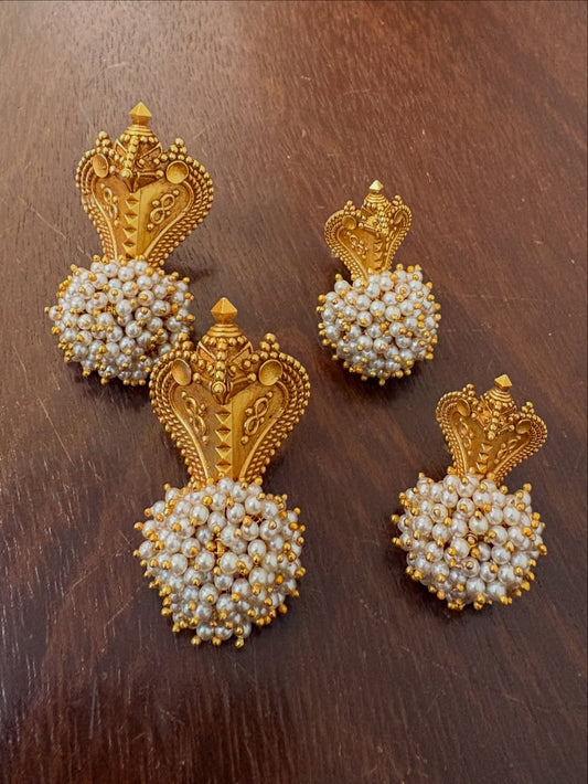 Pearl Studded Temple Earrings