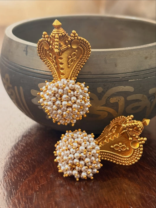 Pearl Studded Temple Earrings
